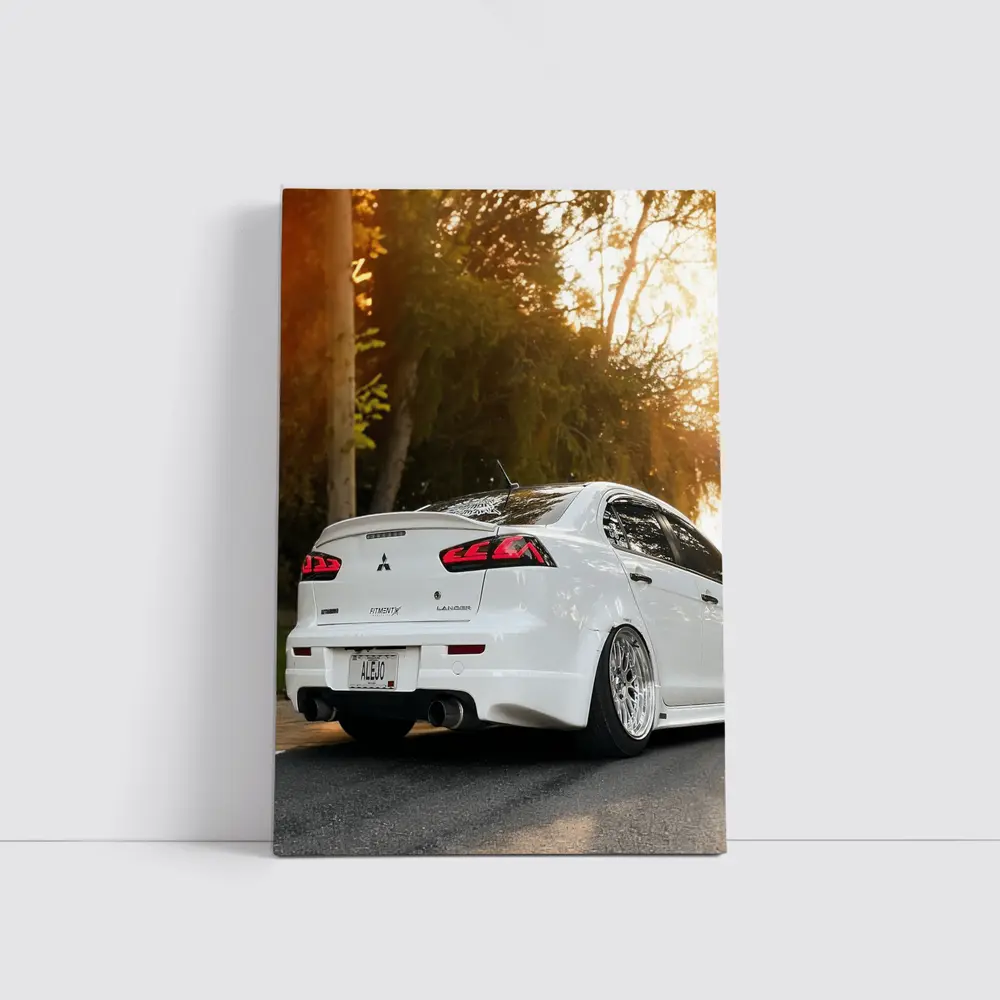 Mitsubishi Lancer White Car Sunset Street – Wall Art