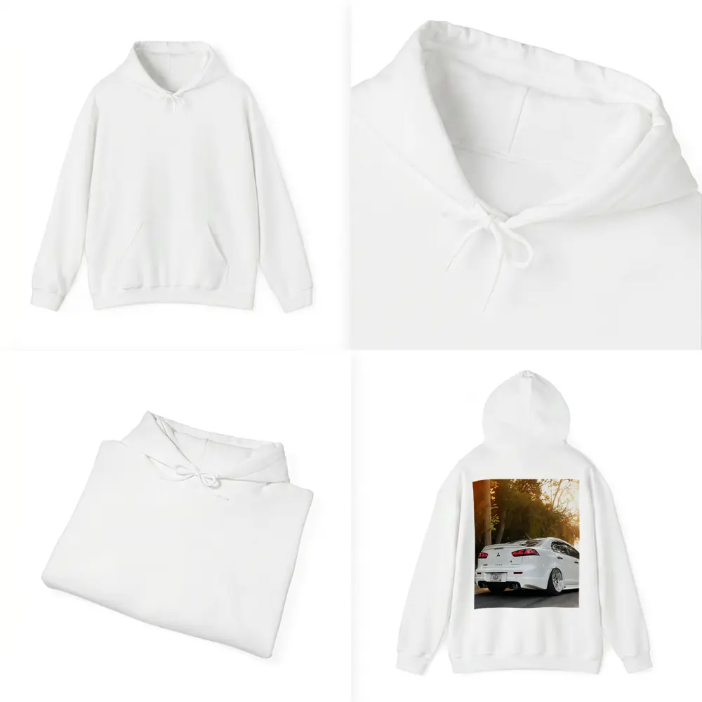 Mitsubishi Lancer White Car Sunset Street – Hoodies