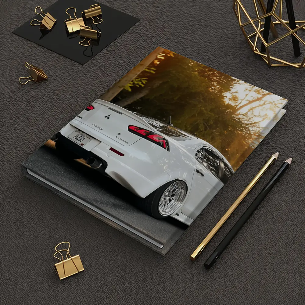 Mitsubishi Lancer White Car Sunset Street – Notebooks
