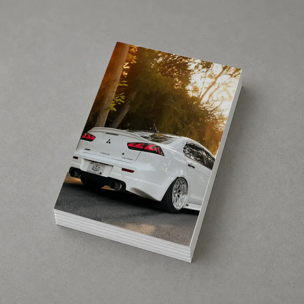 Mitsubishi Lancer White Car Sunset Street – Postcards
