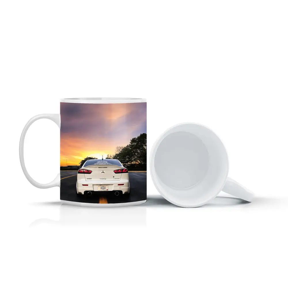 Mitsubishi Lancer White Rear Sunset Parking – Mugs