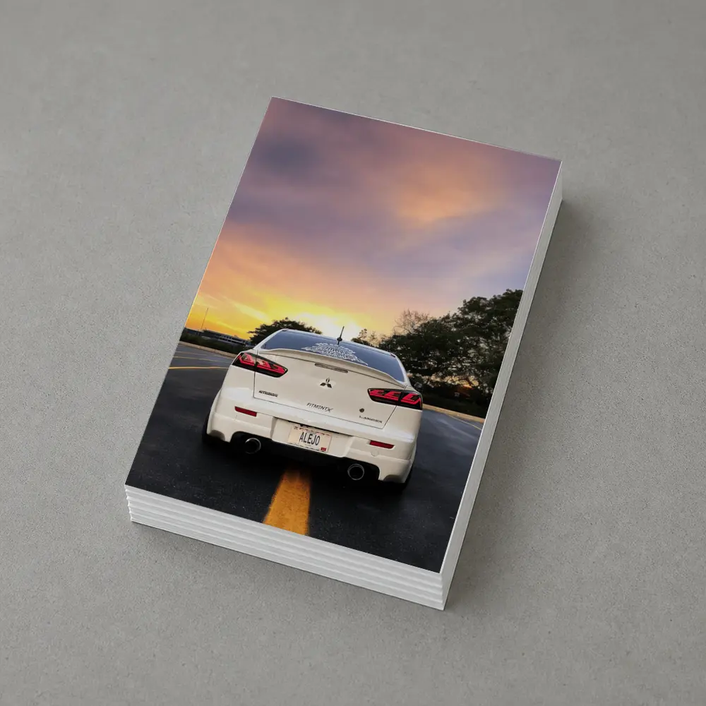 Mitsubishi Lancer White Rear Sunset Parking – Postcards