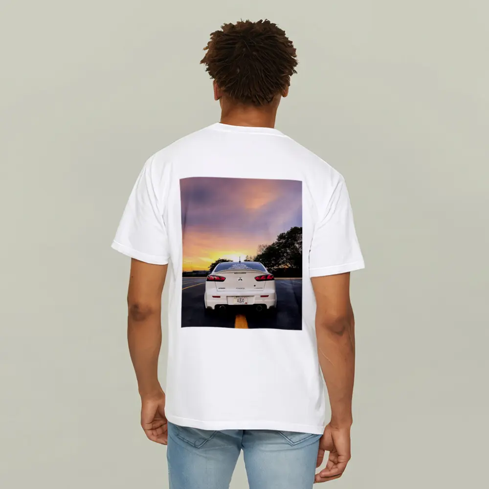Mitsubishi Lancer White Rear Sunset Parking – T-Shirts