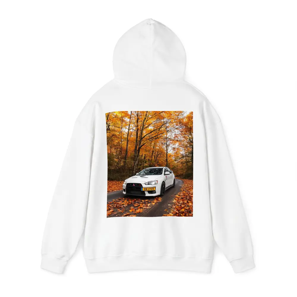 Mitsubishi Lancer White Car Autumn Forest Road – Hoodies