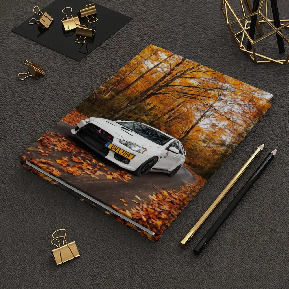 Mitsubishi Lancer White Car Autumn Forest Road – Notebooks