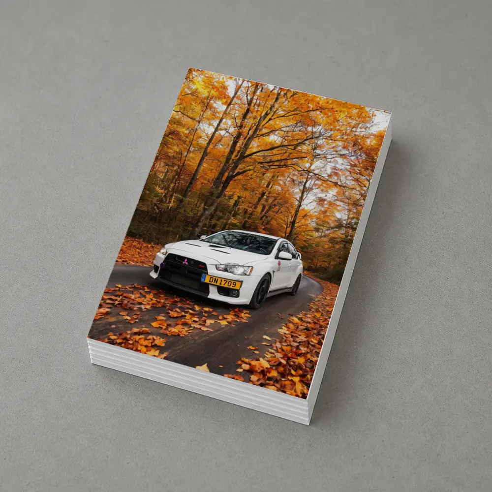 Mitsubishi Lancer White Car Autumn Forest Road – Postcards