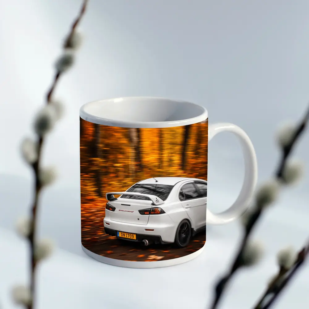 Mitsubishi Lancer Evolution White Autumn Forest – Mugs