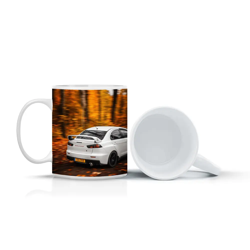 Mitsubishi Lancer Evolution White Autumn Forest – Mugs