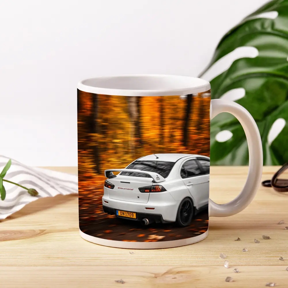 Mitsubishi Lancer Evolution White Autumn Forest – Mugs