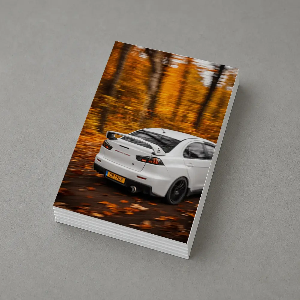 Mitsubishi Lancer Evolution White Autumn Forest – Postcards