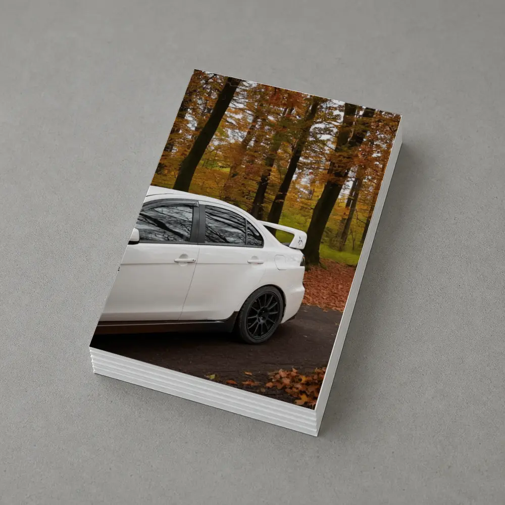 Mitsubishi Lancer Evo White Autumn Forest – Postcards