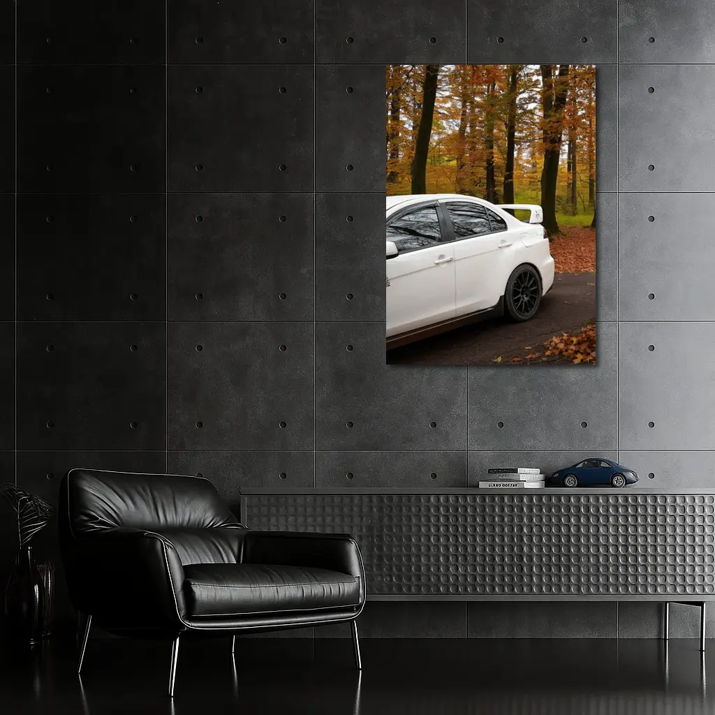 Mitsubishi Lancer Evo White Autumn Forest – Wall Art