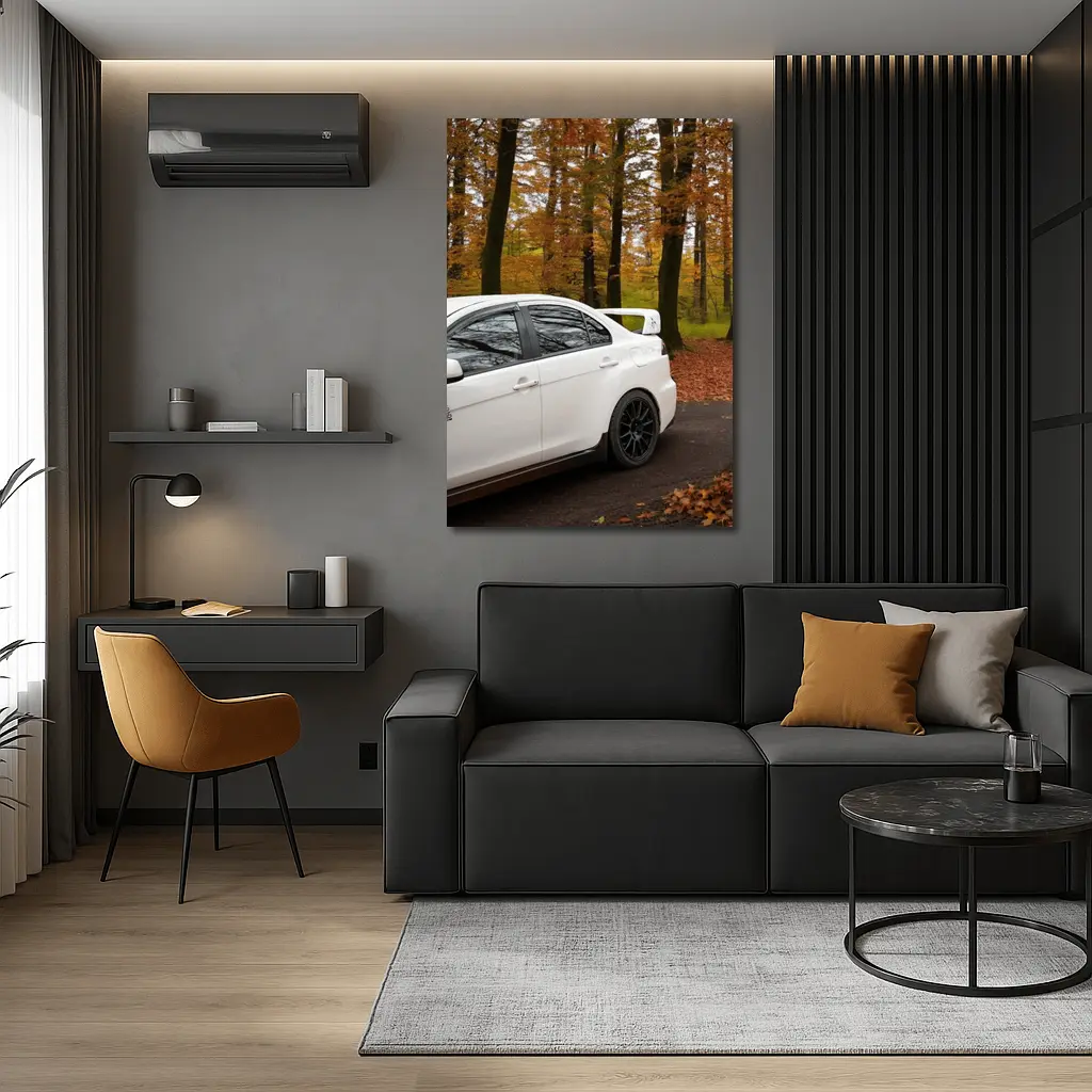 Mitsubishi Lancer Evo White Autumn Forest – Wall Art