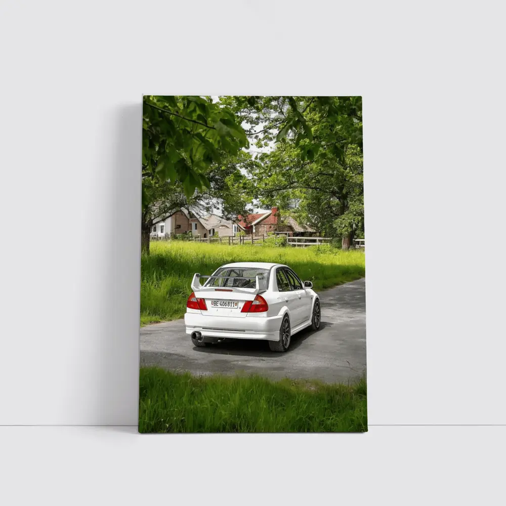 Mitsubishi Lancer Evolution White Rural Road – Wall Art