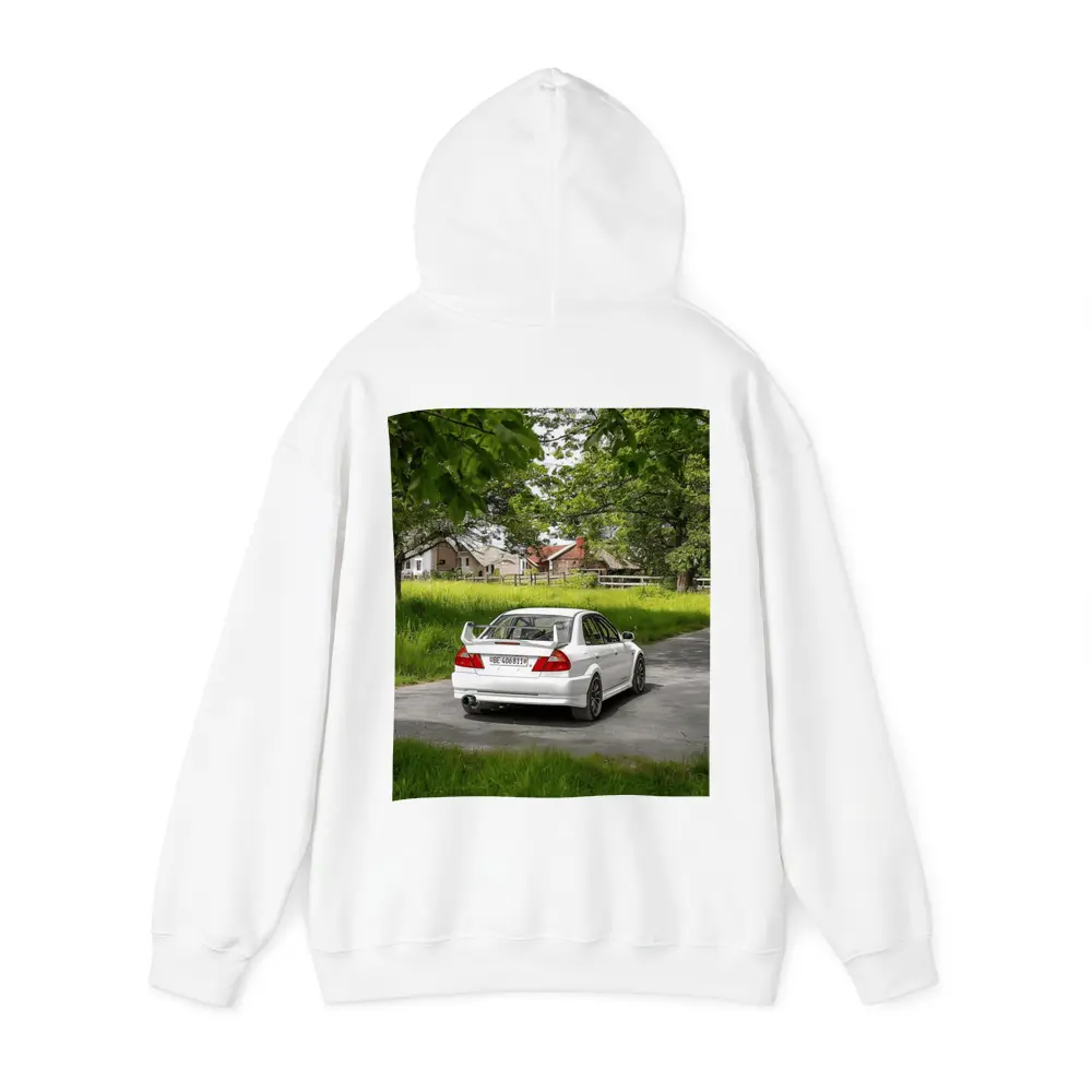 Mitsubishi Lancer Evolution White Rural Road – Hoodies