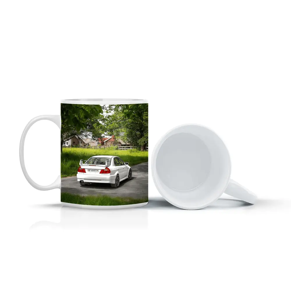 Mitsubishi Lancer Evolution White Rural Road – Mugs