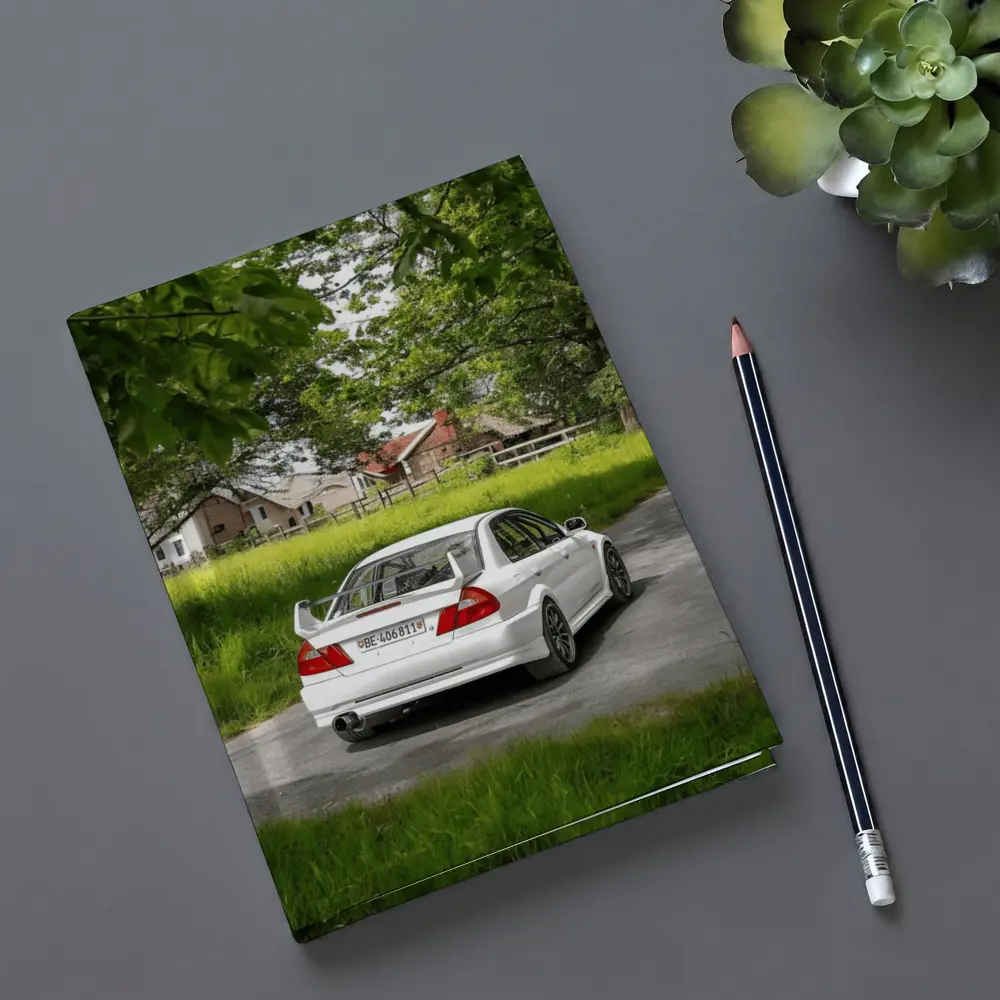 Mitsubishi Lancer Evolution White Rural Road – Notebooks