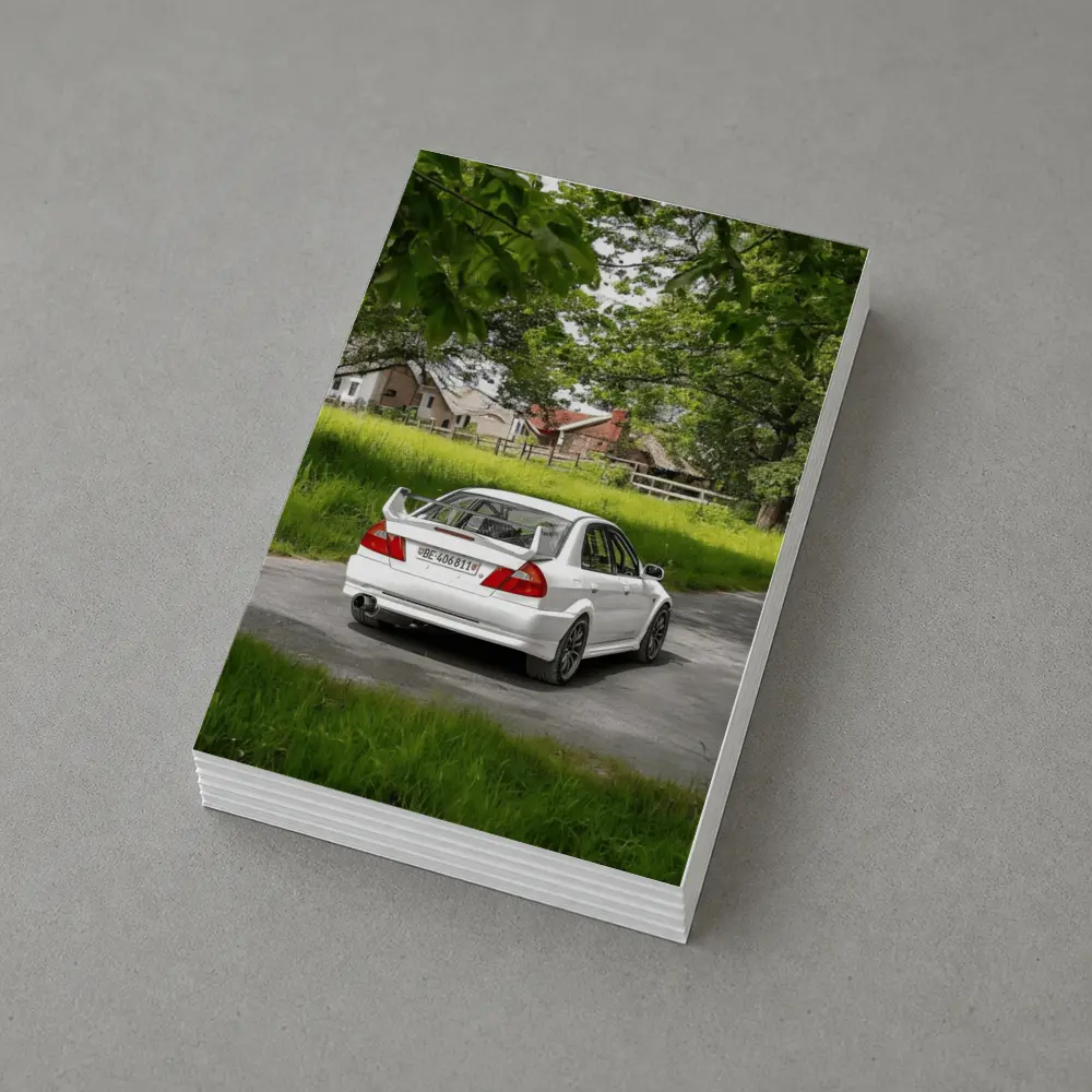 Mitsubishi Lancer Evolution White Rural Road – Postcards