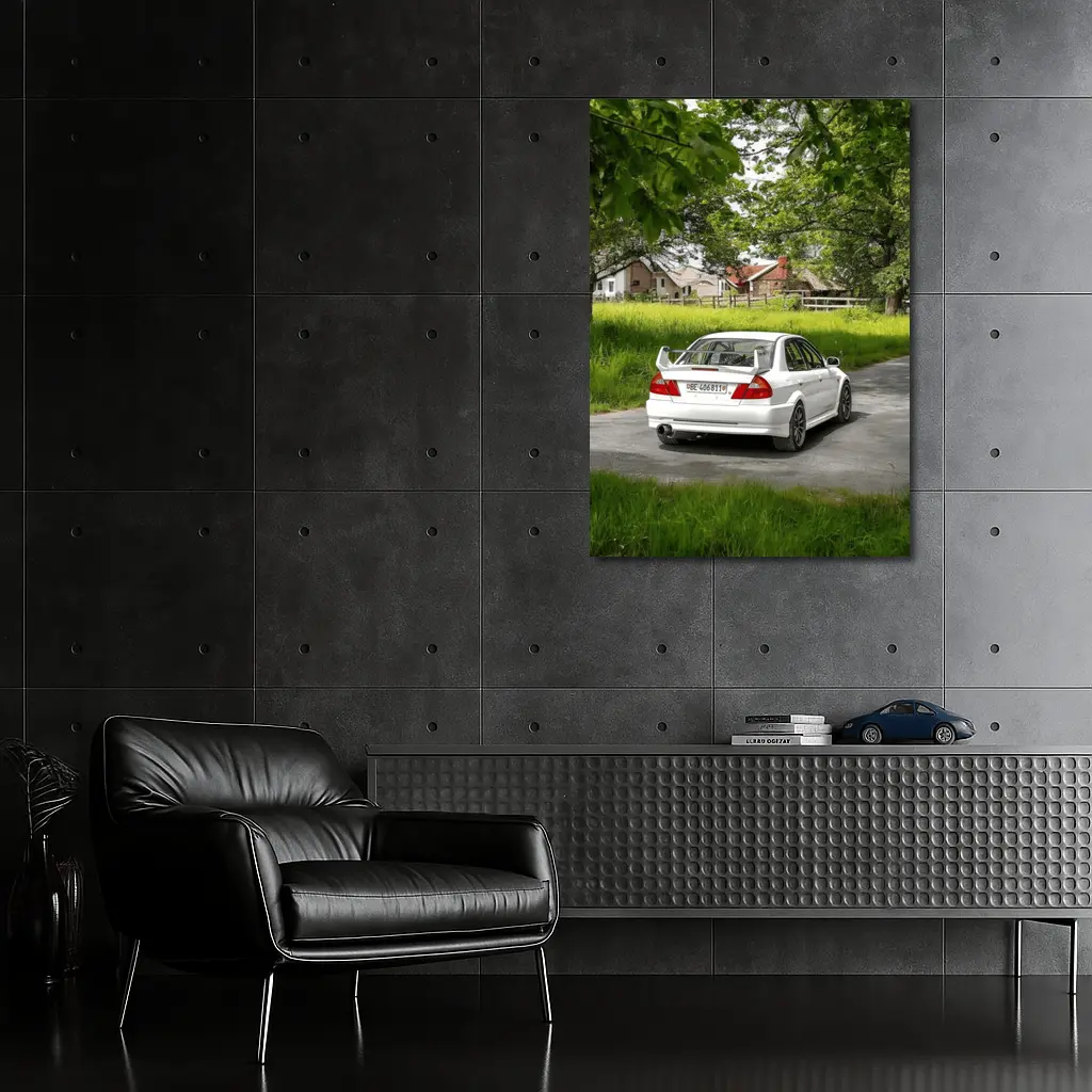 Mitsubishi Lancer Evolution White Rural Road – Wall Art
