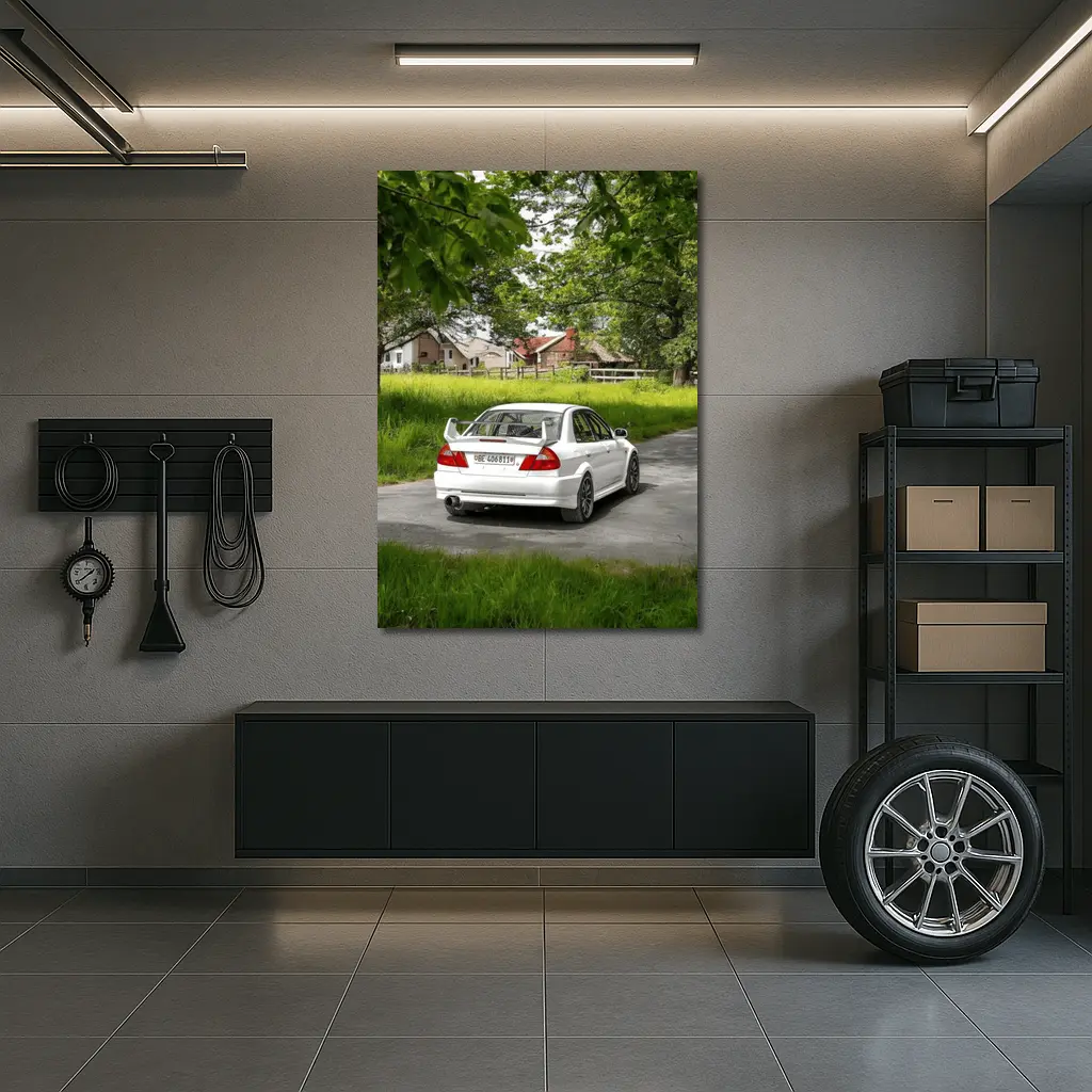 Mitsubishi Lancer Evolution White Rural Road – Wall Art