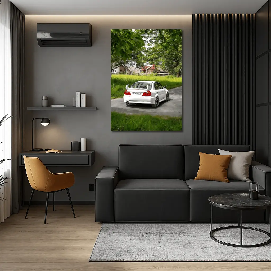 Mitsubishi Lancer Evolution White Rural Road – Wall Art