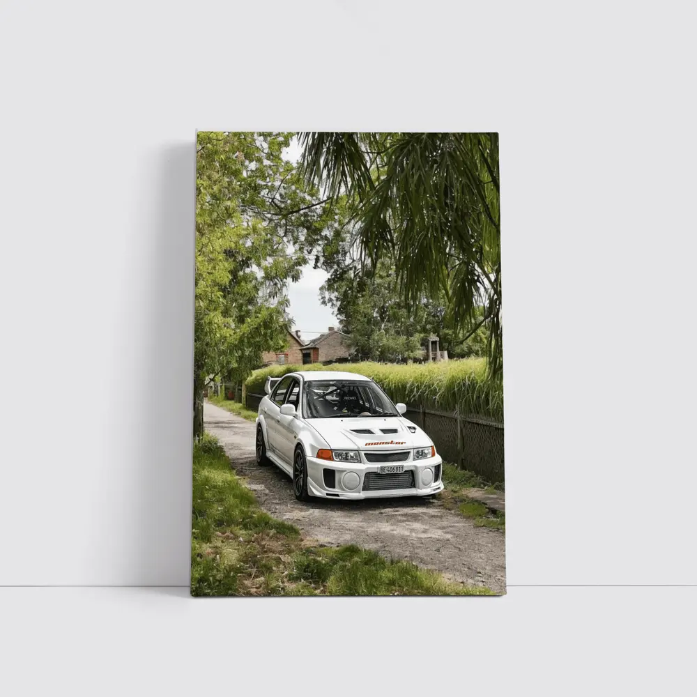 Mitsubishi Lancer Evolution White Gravel Road – Wall Art