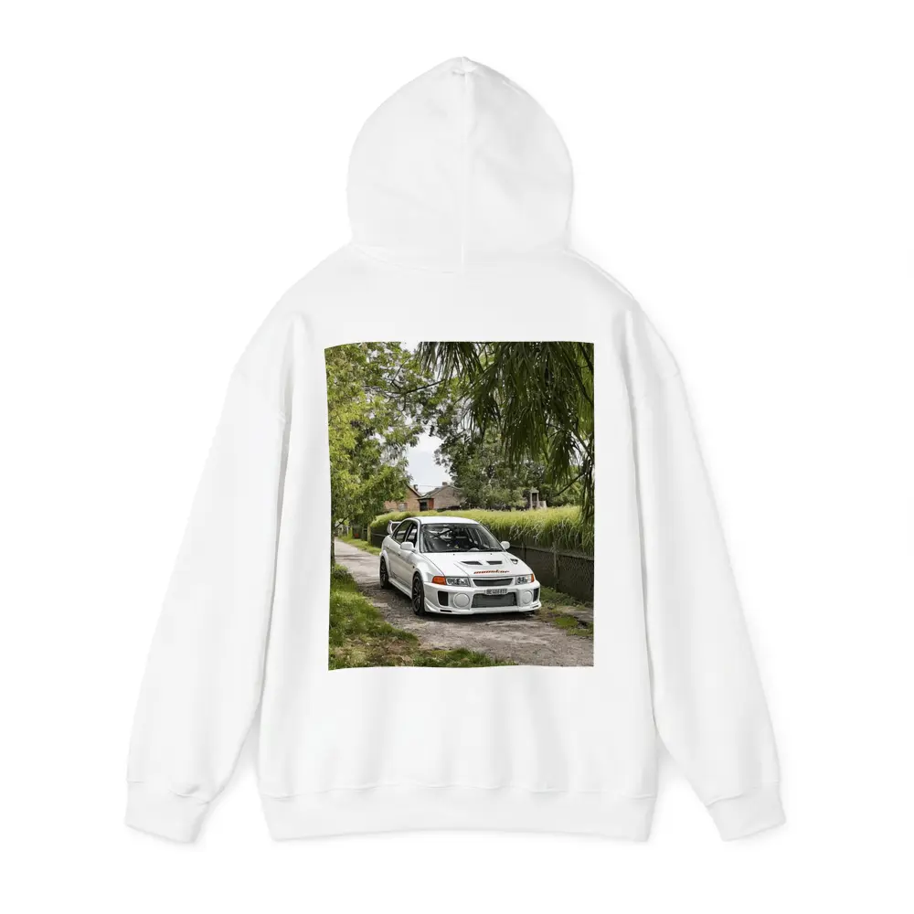 Mitsubishi Lancer Evolution White Gravel Road – Hoodies