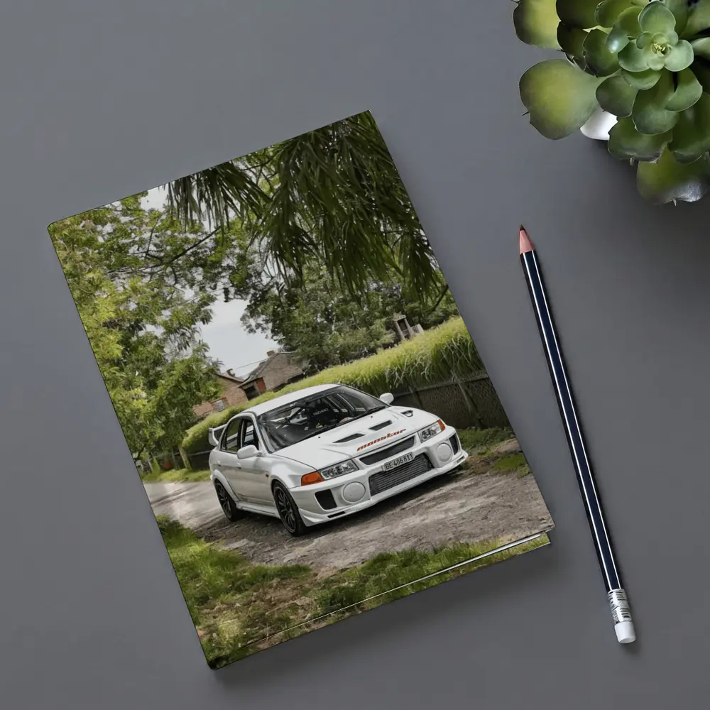 Mitsubishi Lancer Evolution White Gravel Road – Notebooks