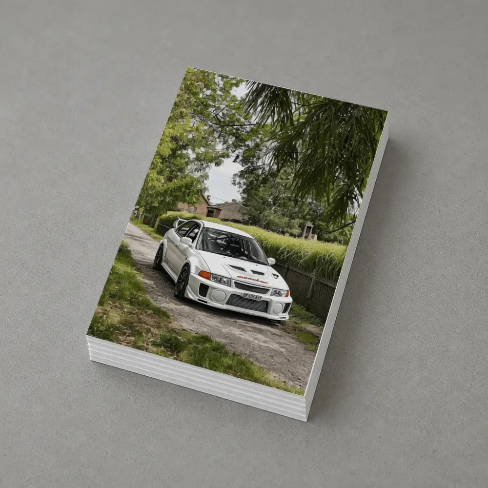 Mitsubishi Lancer Evolution White Gravel Road – Postcards