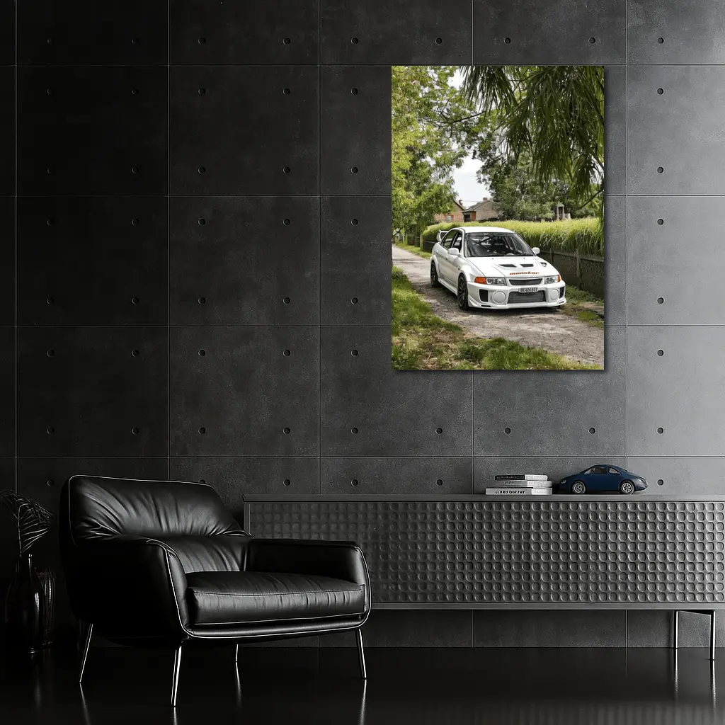 Mitsubishi Lancer Evolution White Gravel Road – Wall Art