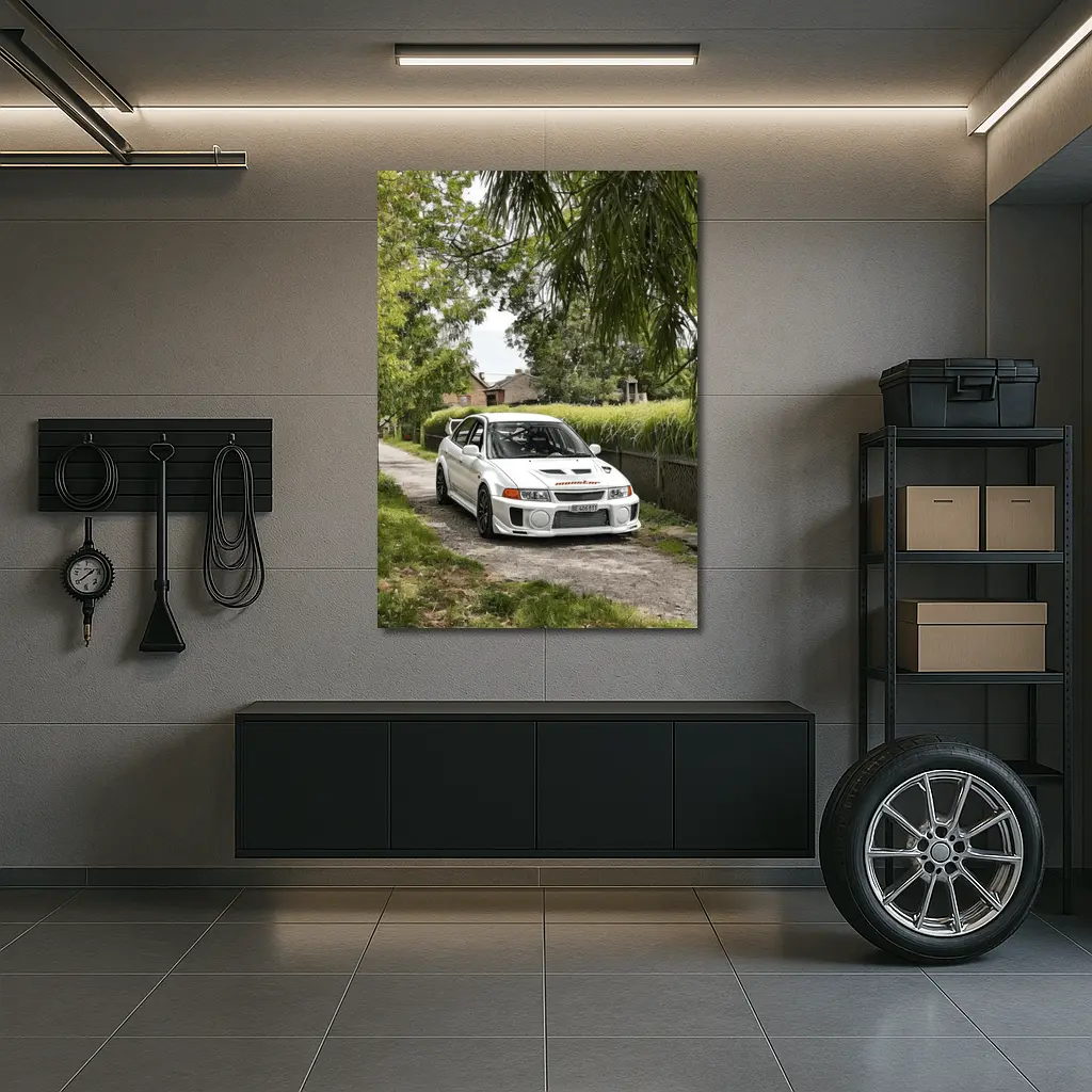 Mitsubishi Lancer Evolution White Gravel Road – Wall Art