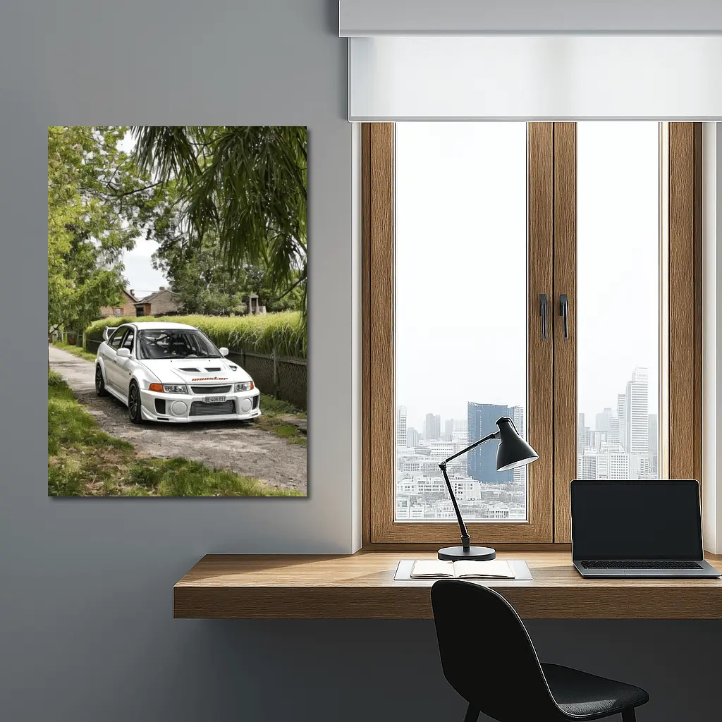 Mitsubishi Lancer Evolution White Gravel Road – Wall Art