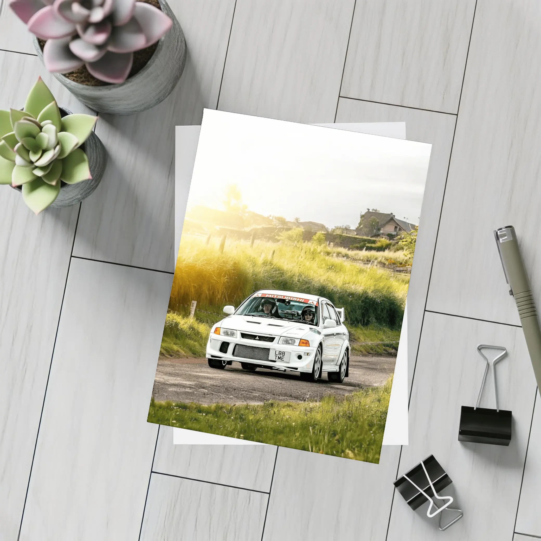 Mitsubishi Lancer Evolution White Rally Road – Postcards