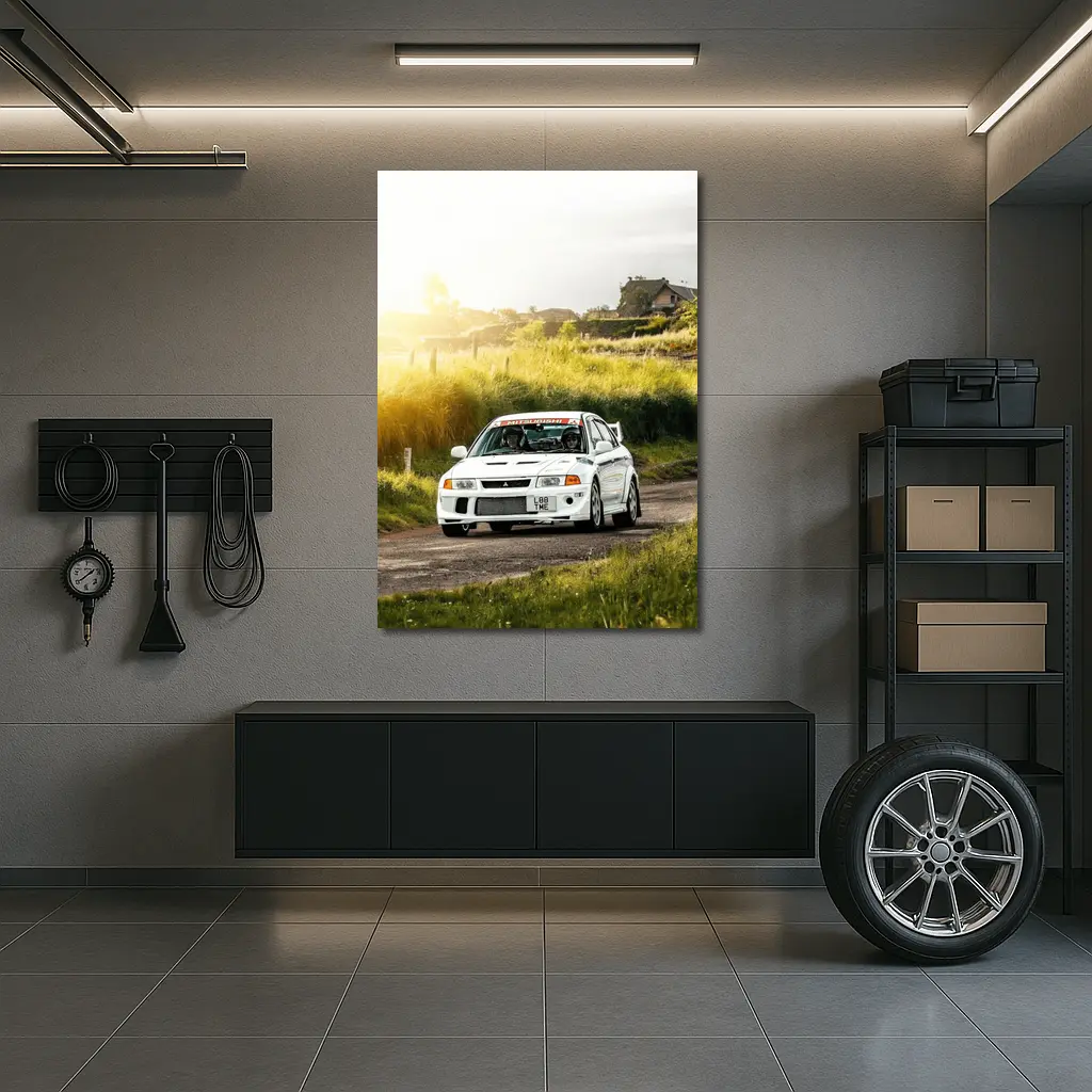 Mitsubishi Lancer Evolution White Rally Road – Wall Art