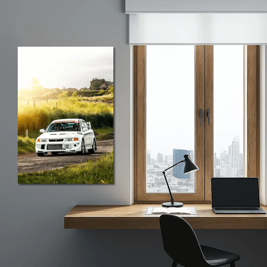 Mitsubishi Lancer Evolution White Rally Road – Wall Art