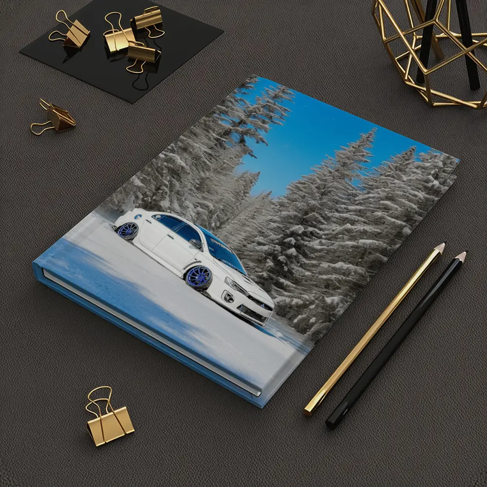 Mitsubishi Lancer White Slammed Snowy Forest – Notebooks