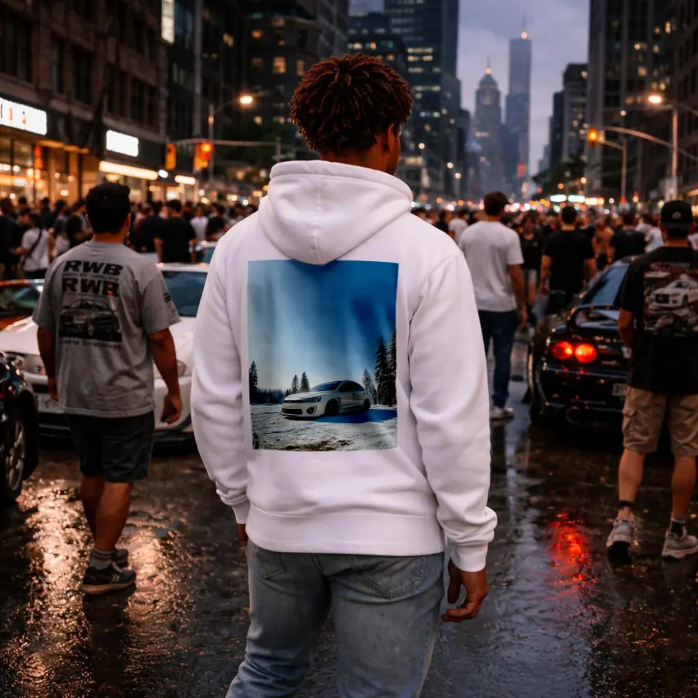 Mitsubishi Lancer White Stance Snow Forest – Hoodies
