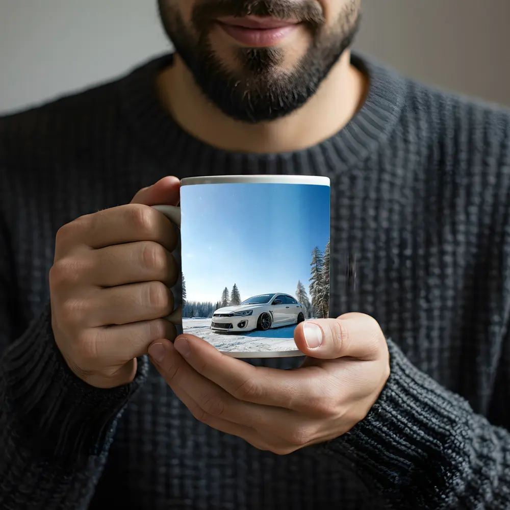 Mitsubishi Lancer White Stance Snow Forest – Mugs