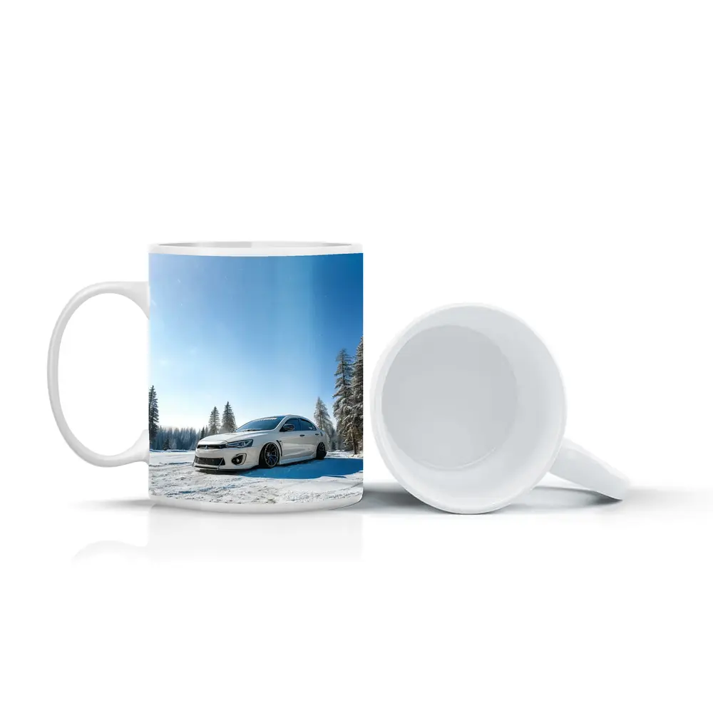 Mitsubishi Lancer White Stance Snow Forest – Mugs