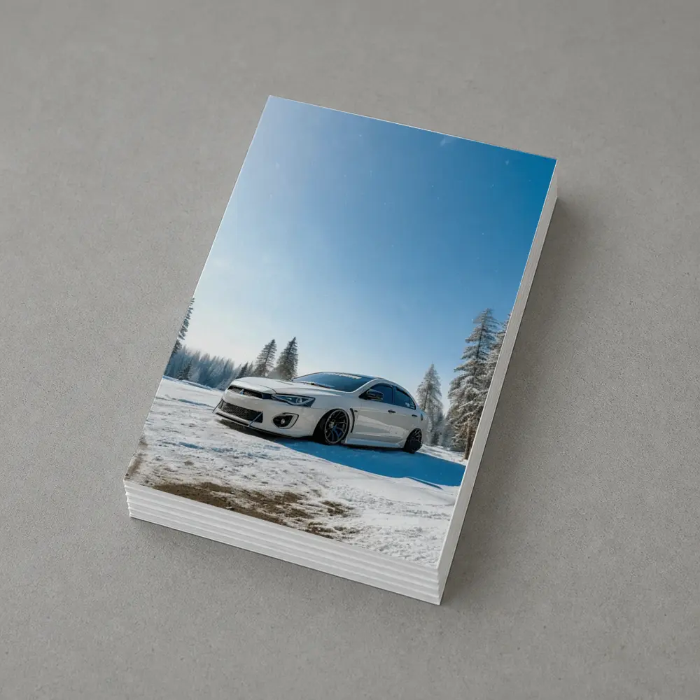 Mitsubishi Lancer White Stance Snow Forest – Postcards
