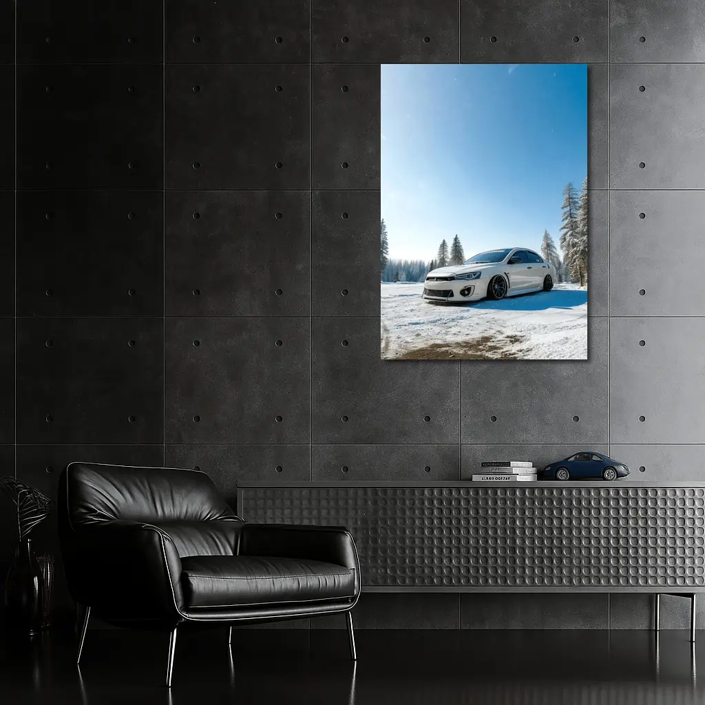 Mitsubishi Lancer White Stance Snow Forest – Wall Art