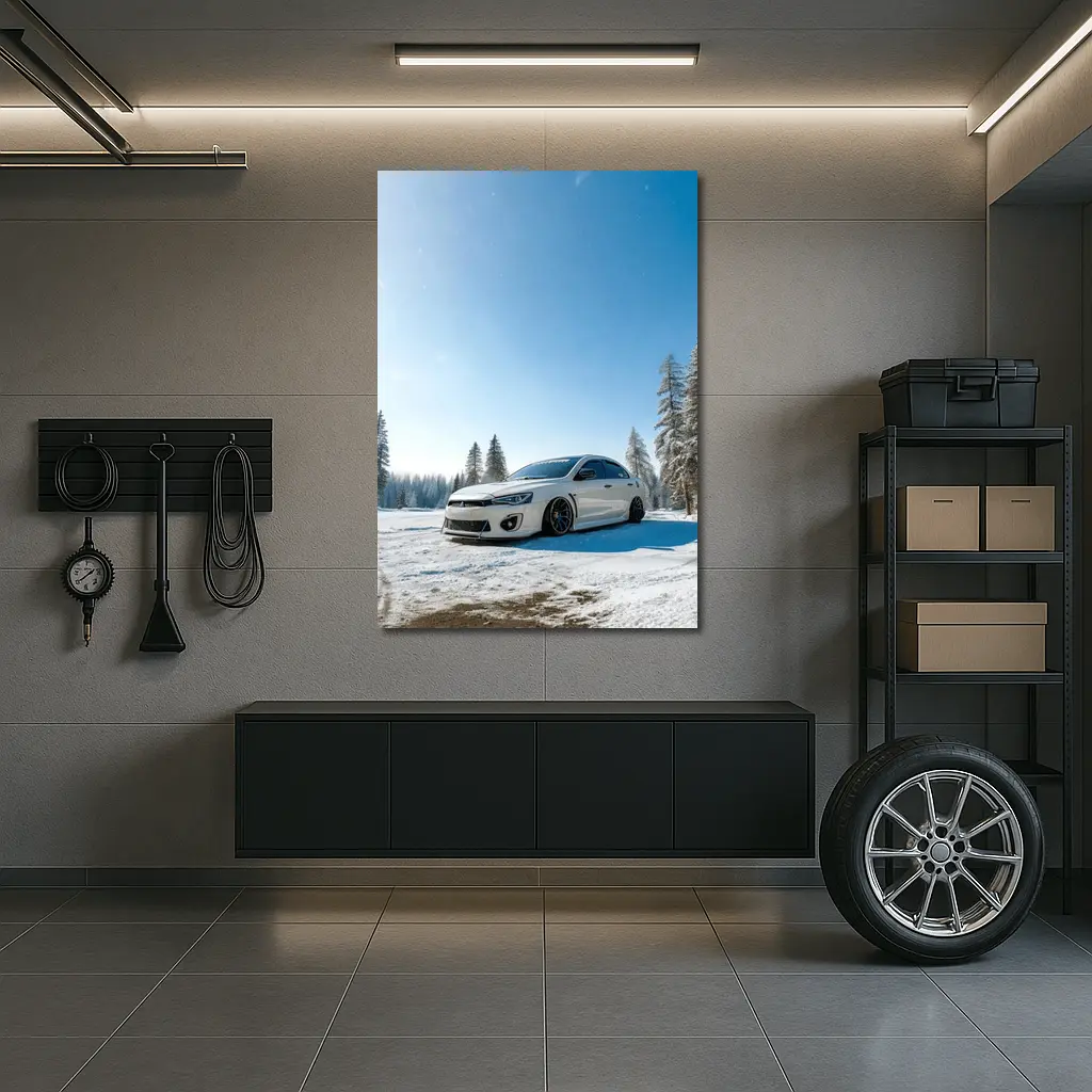 Mitsubishi Lancer White Stance Snow Forest – Wall Art