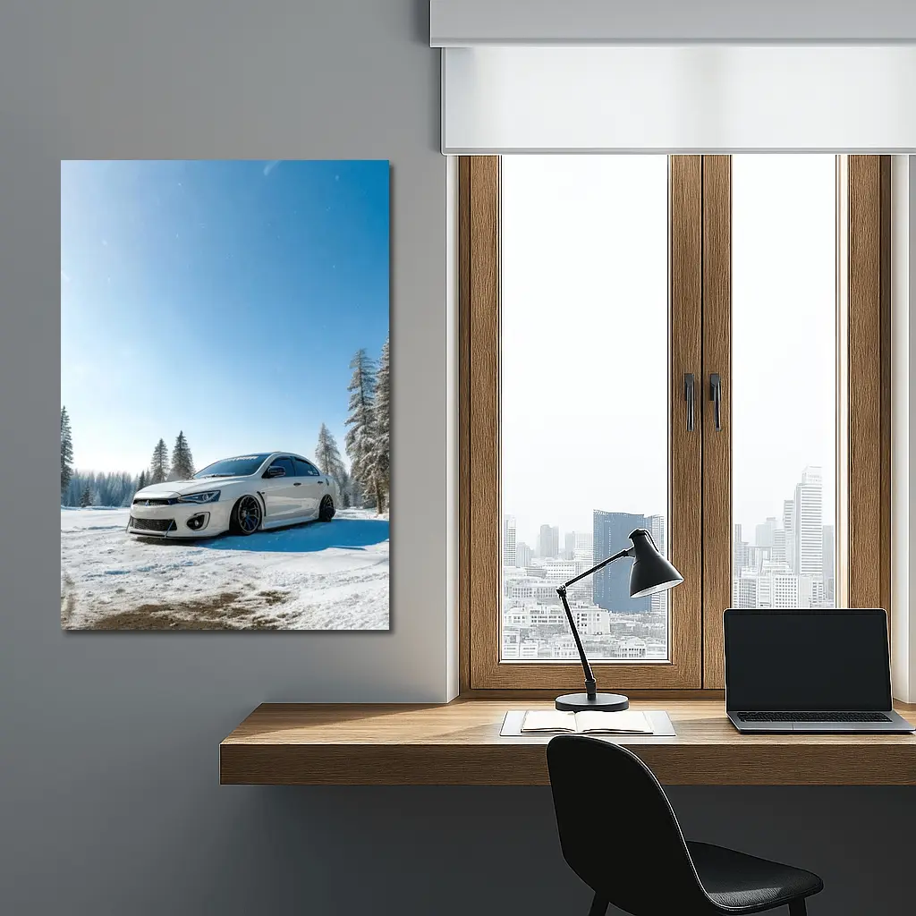 Mitsubishi Lancer White Stance Snow Forest – Wall Art
