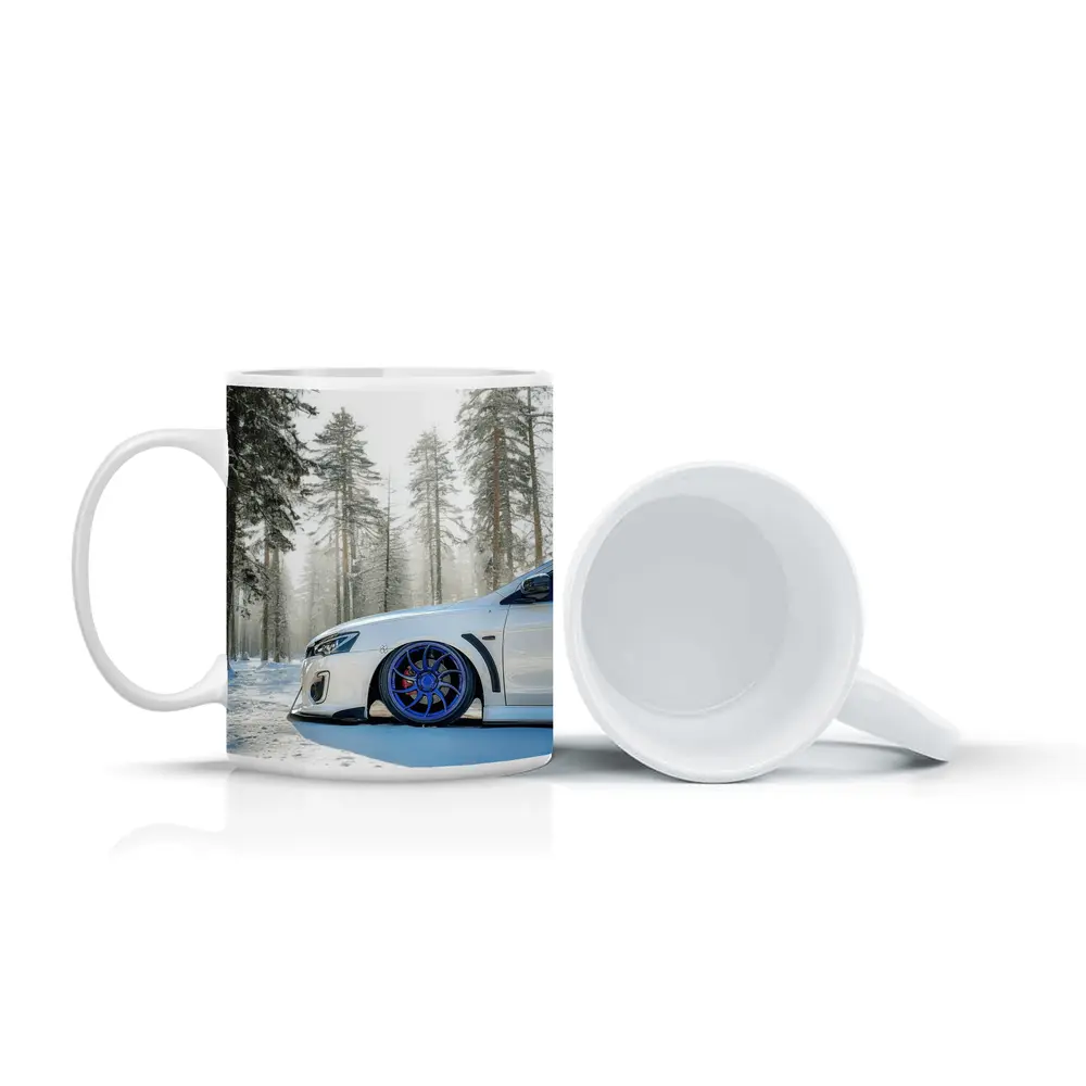 Mitsubishi Lancer White Stance Snowy Forest – Mugs