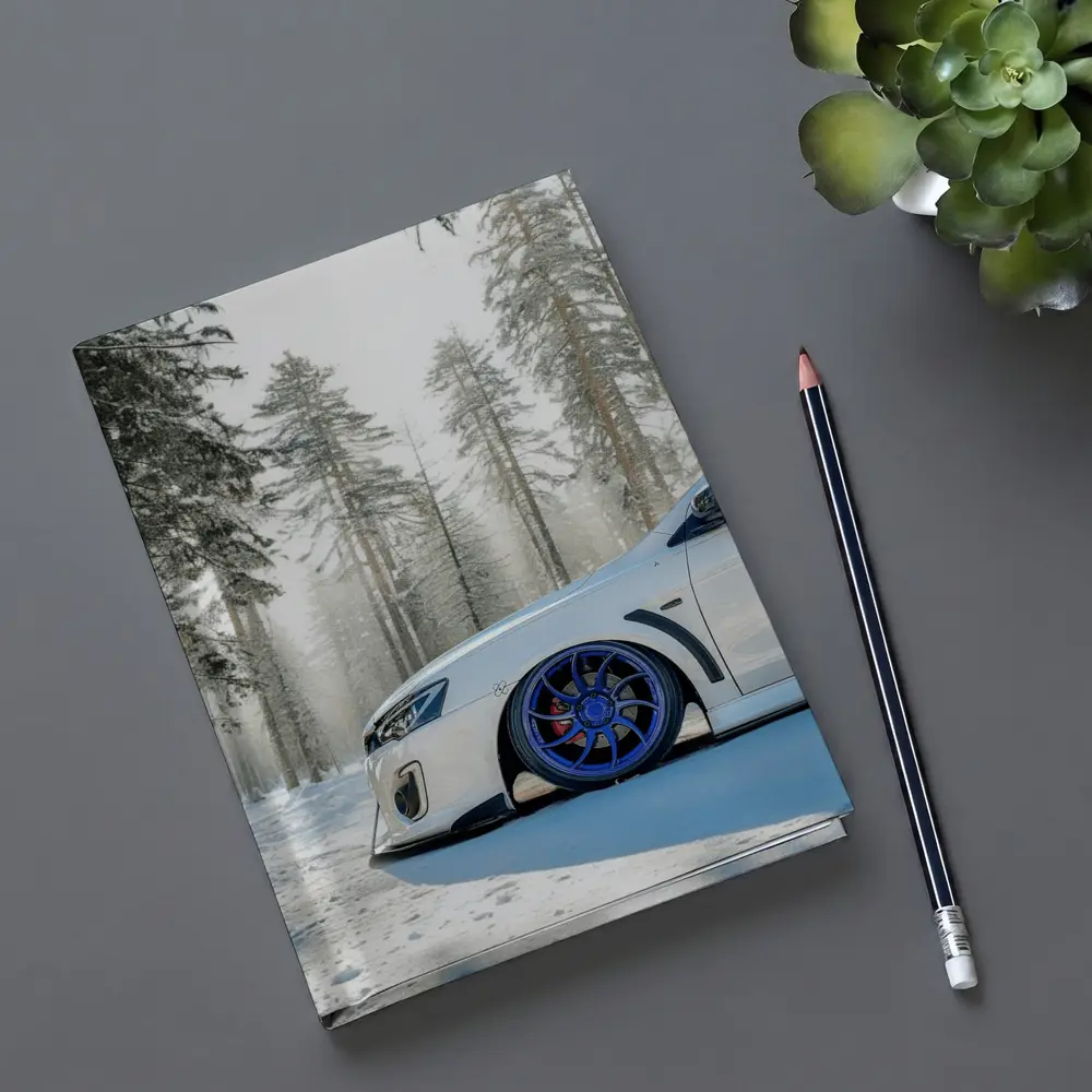 Mitsubishi Lancer White Stance Snowy Forest – Notebooks