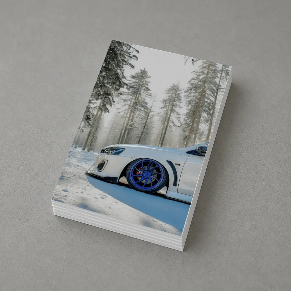 Mitsubishi Lancer White Stance Snowy Forest – Postcards