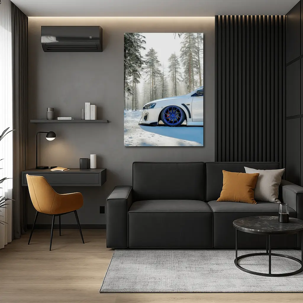 Mitsubishi Lancer White Stance Snowy Forest – Wall Art