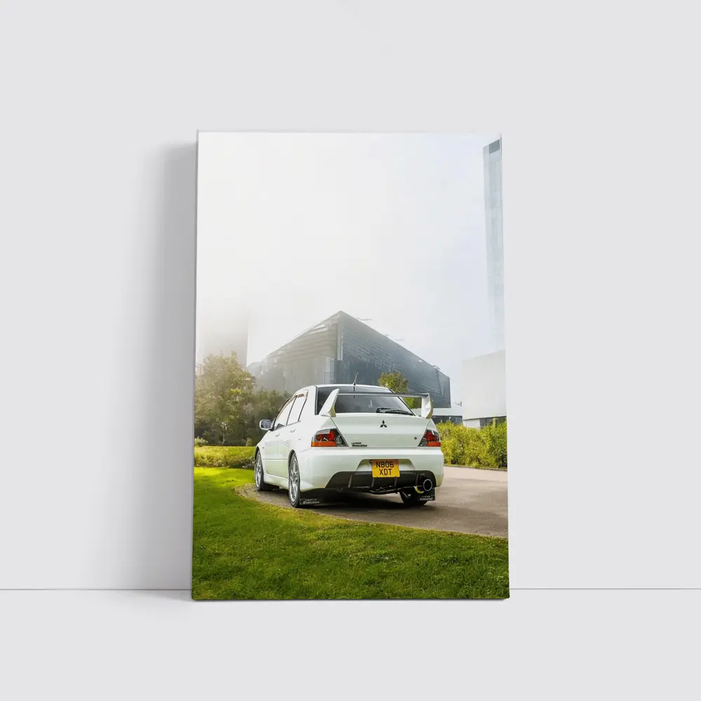Mitsubishi Lancer Evolution White City Background – Wall Art