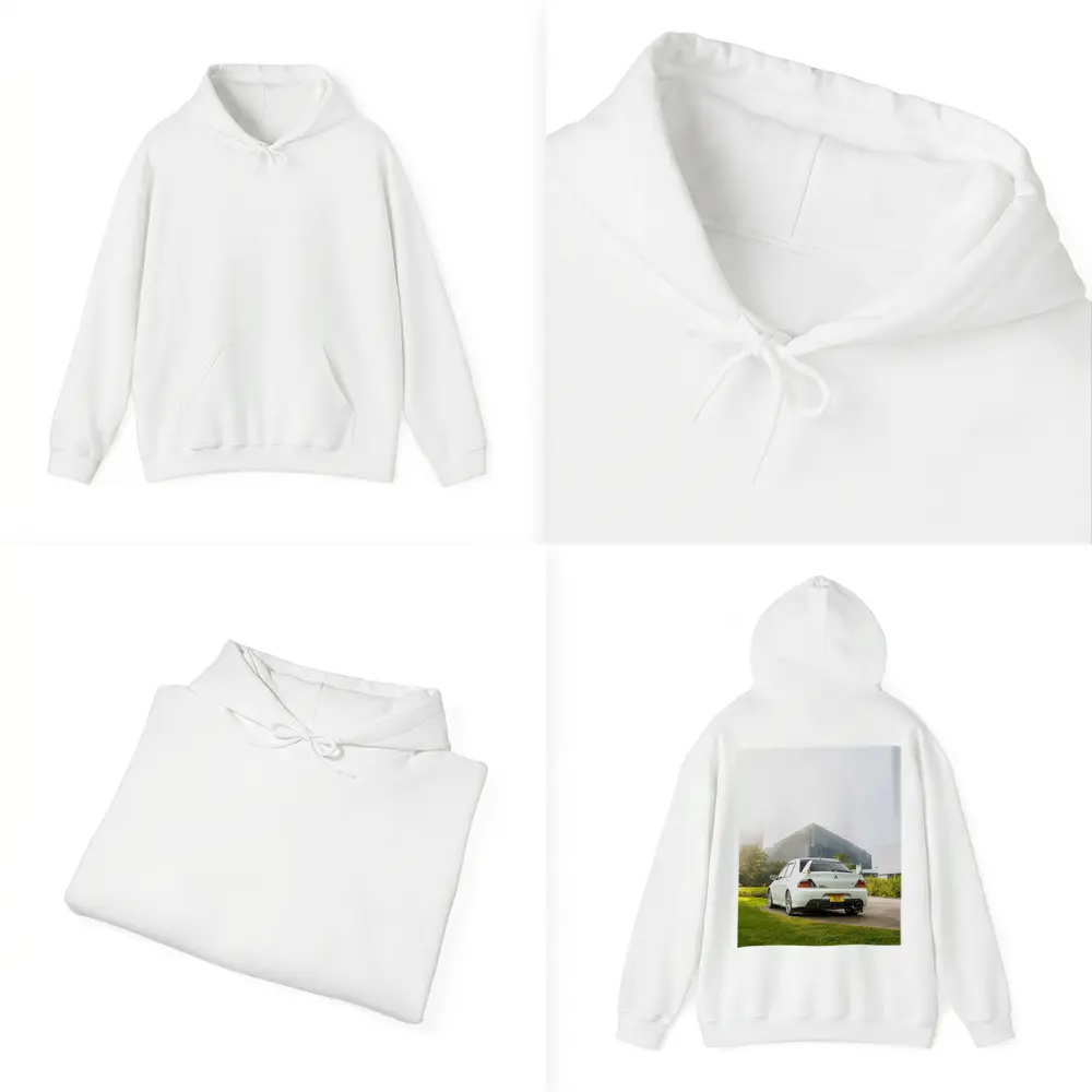 Mitsubishi Lancer Evolution White City Background – Hoodies