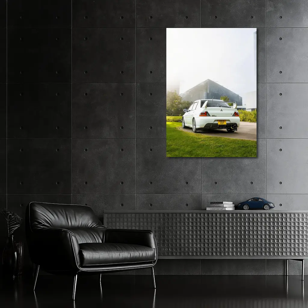 Mitsubishi Lancer Evolution White City Background – Wall Art